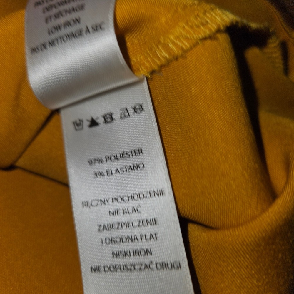 Rachel Zoe Mustard Gold Satin Button Down Blouse Short Sleeve Collared Top XL - Picture 4 of 7